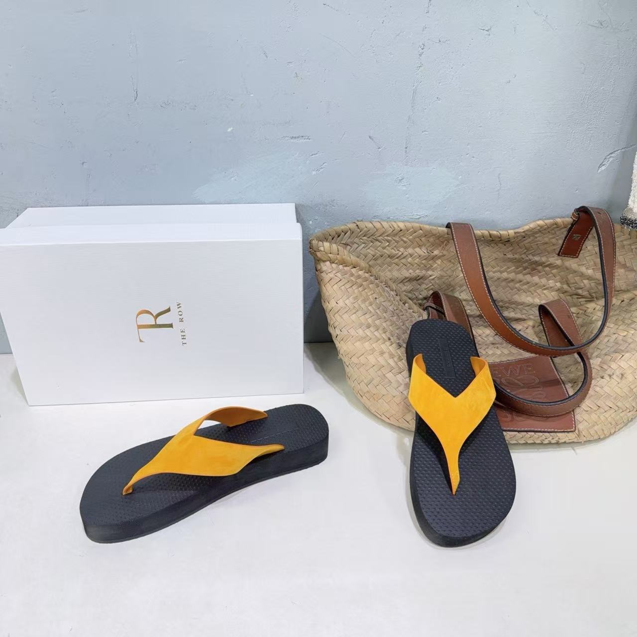 The Row Ginza Platform Sandal Black Yellow Suede Rubber