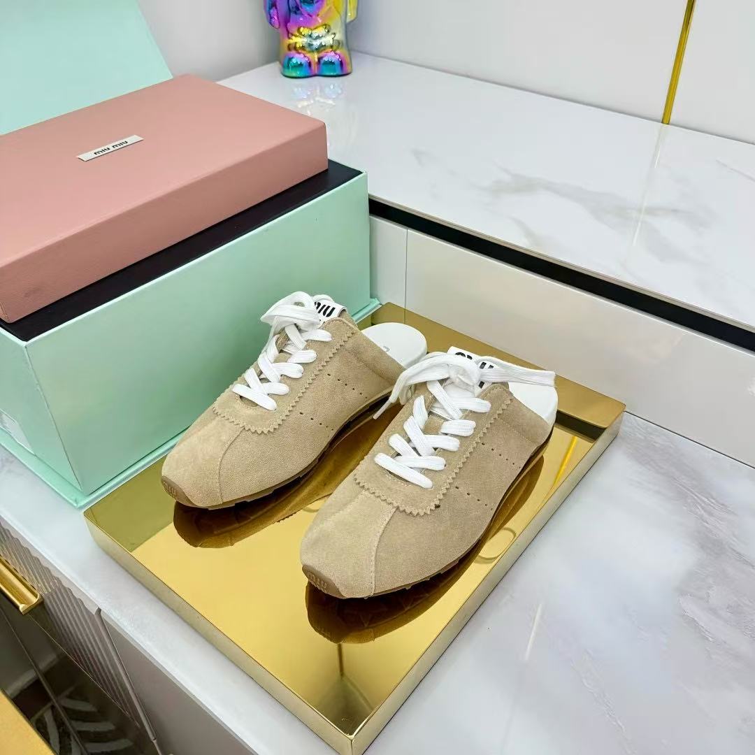 Miu 26s Plume Mules Beige Suede