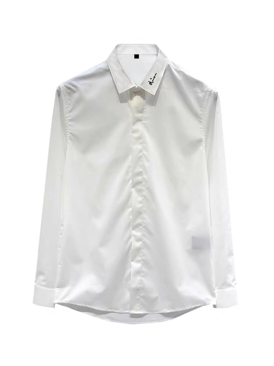 CD Long-Sleeve Shirt with Collar Embroidery White In Cotton