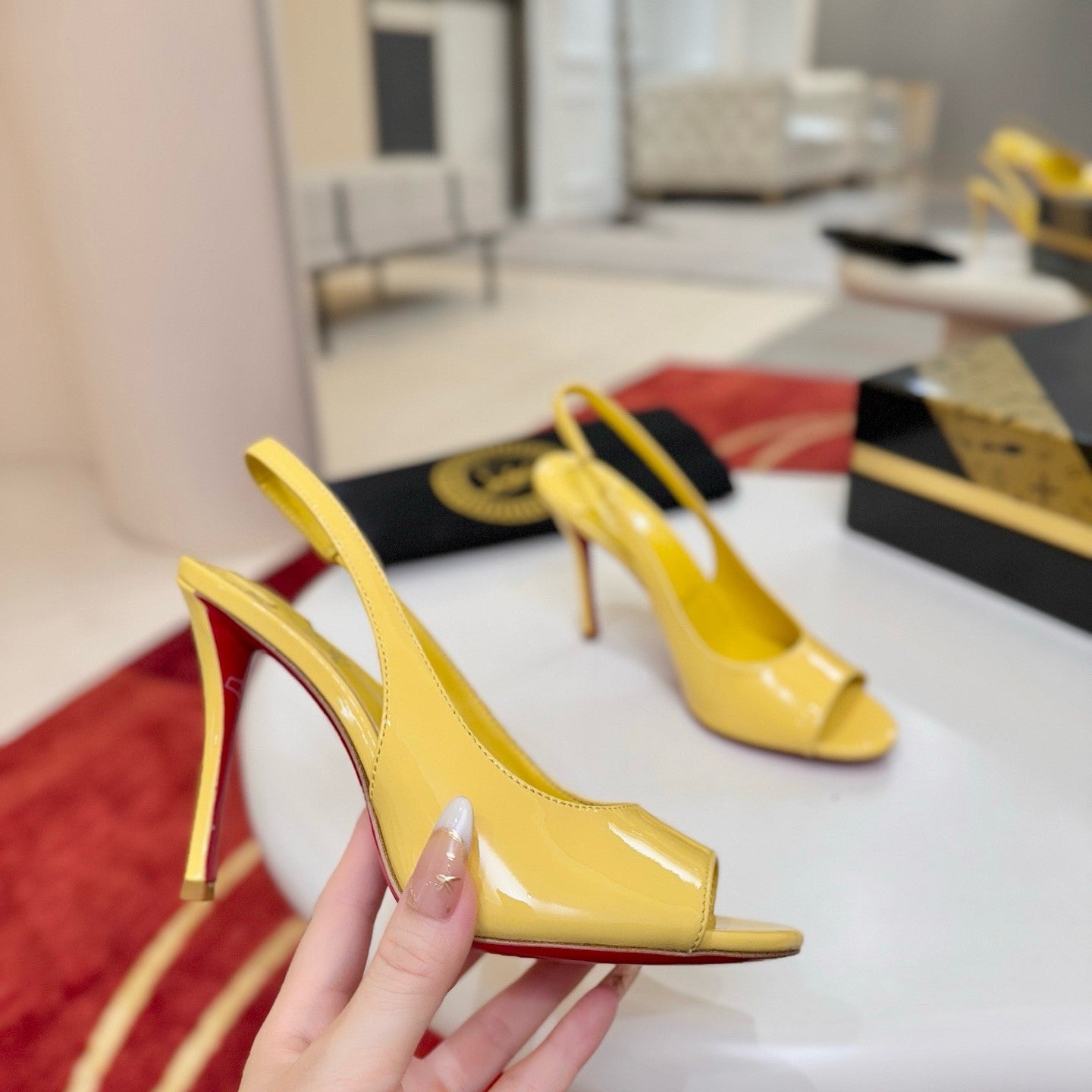 CL Sofia Z Sandal 10cm Yellow Patent Leather