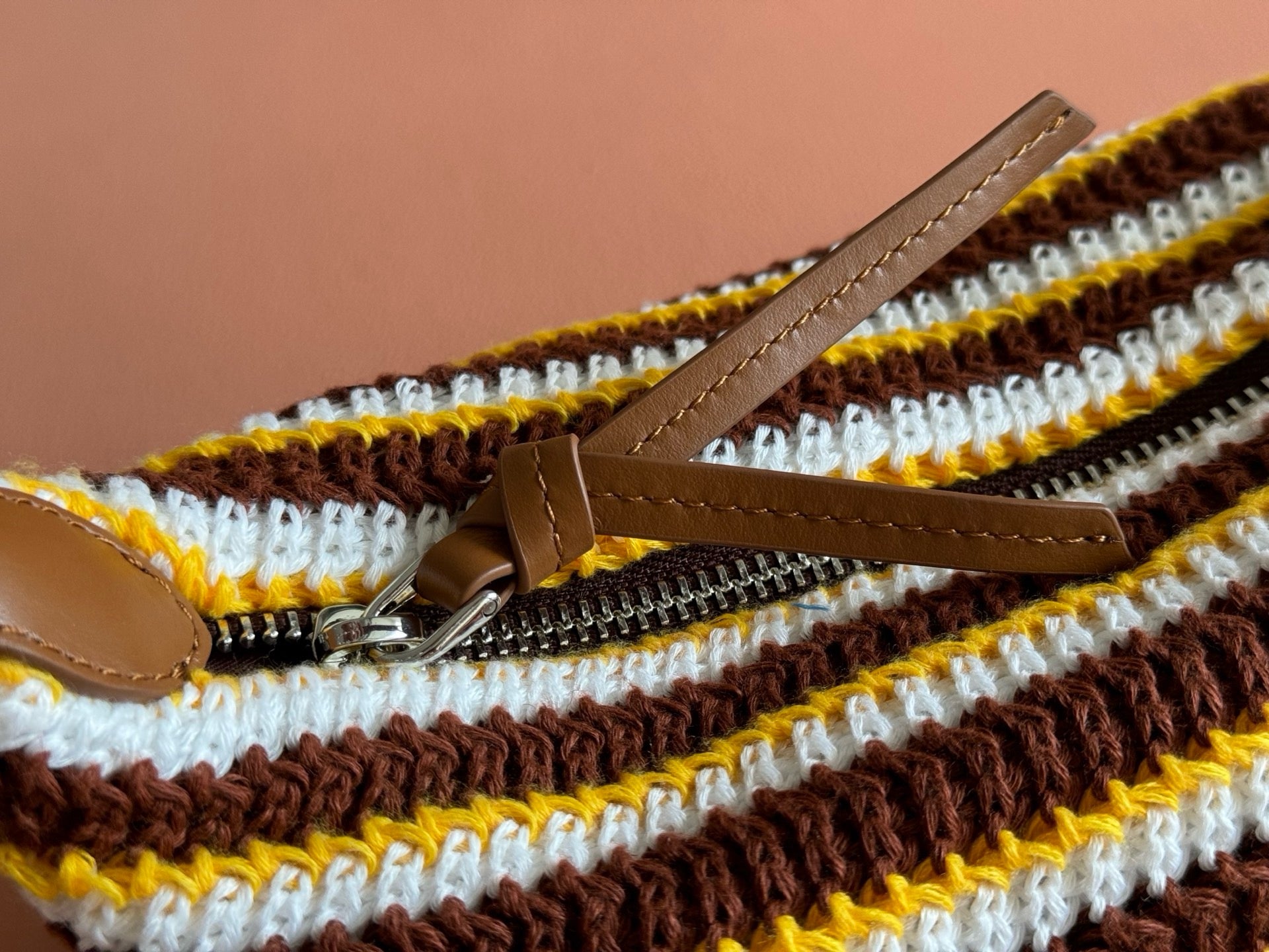 Miu Crochet Pouch Cognac/Yellow Cotton