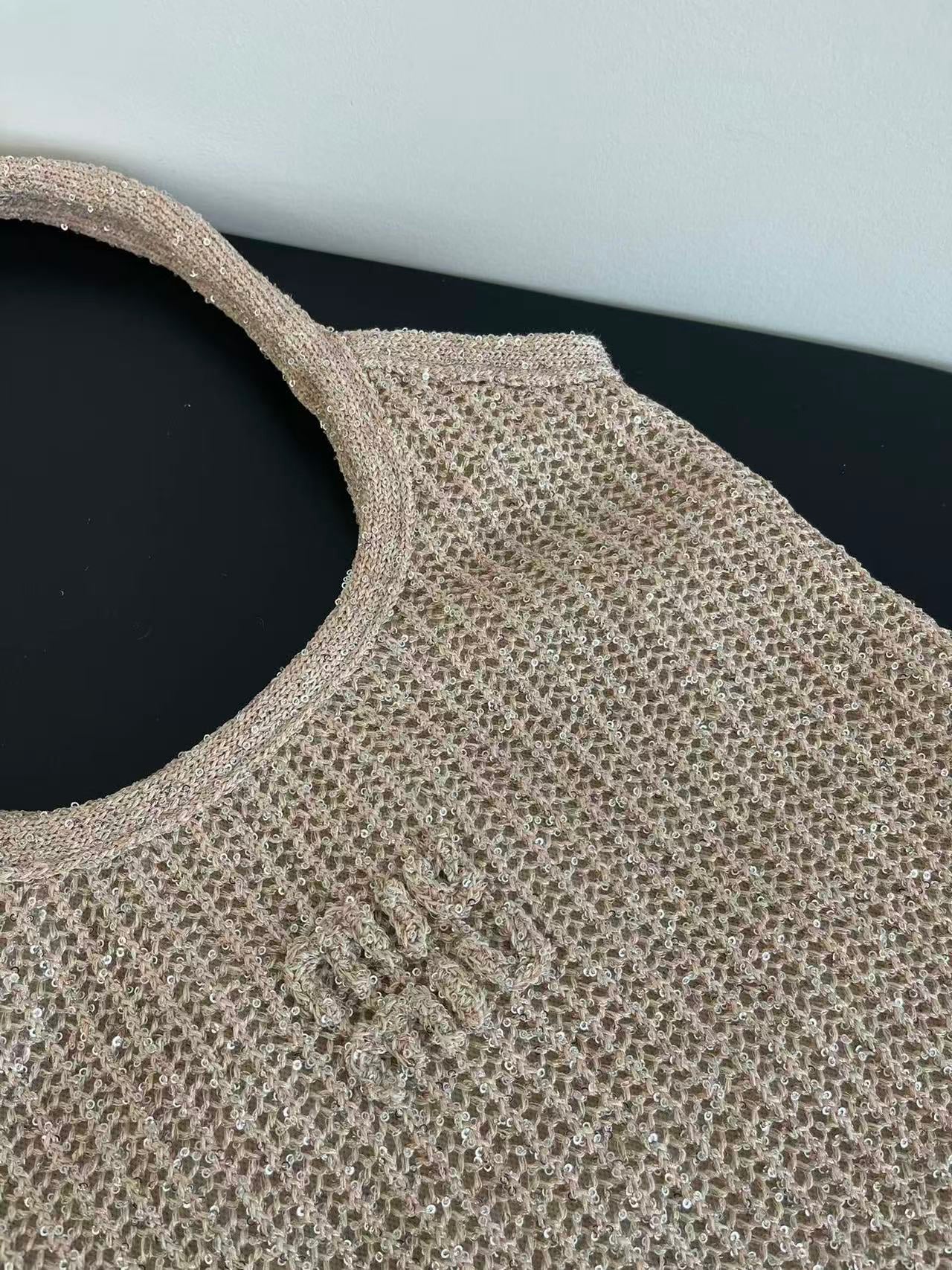 Miumiu Ivy Tote Bag 40 Beige Sequin Mesh