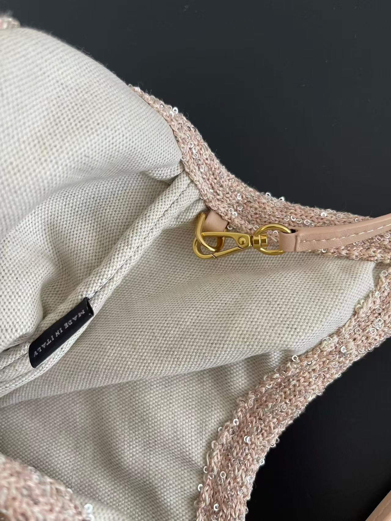 Miumiu Ivy Tote Bag 40 Beige Sequin Mesh