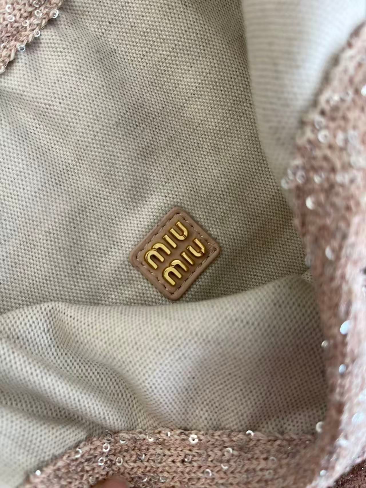 Miumiu Ivy Tote Bag 40 Beige Sequin Mesh