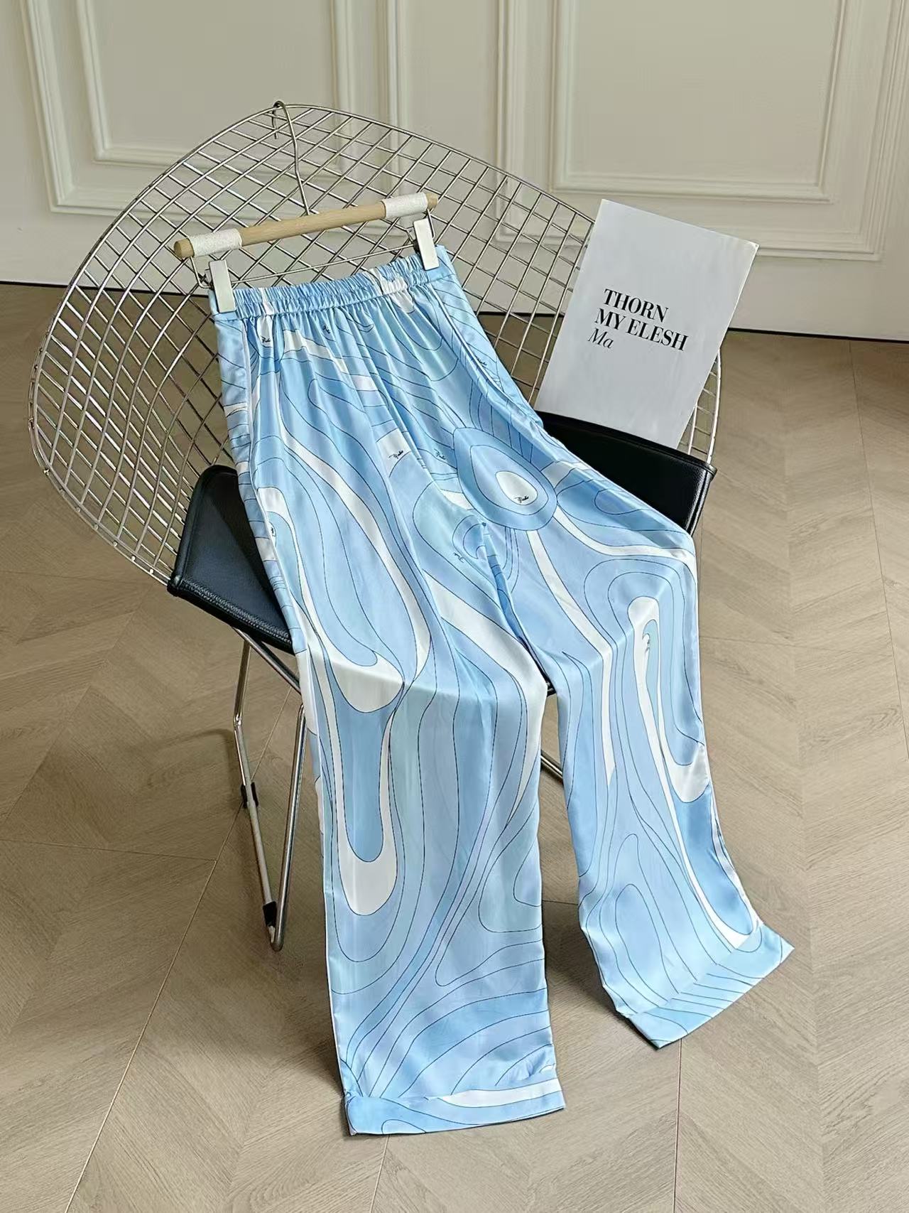 Pucci 26s Marmo-Print Shirt Pant Blue Silk