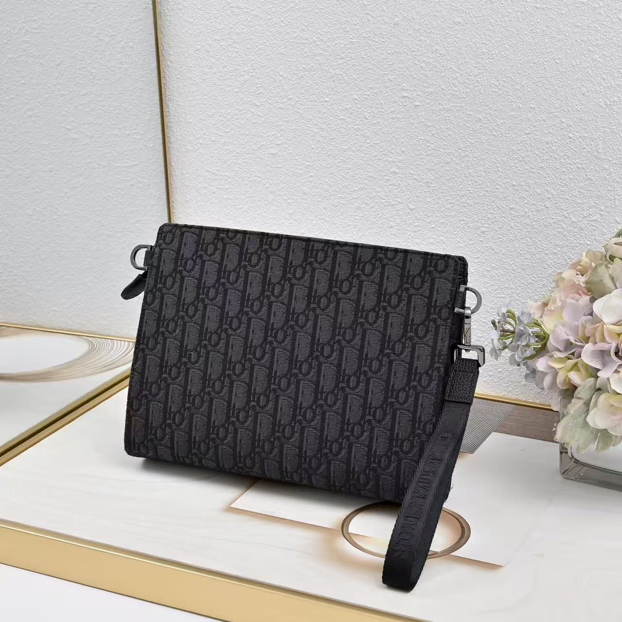 CD A5 Triangle Pouch Black Oblique Jacquard Cotton