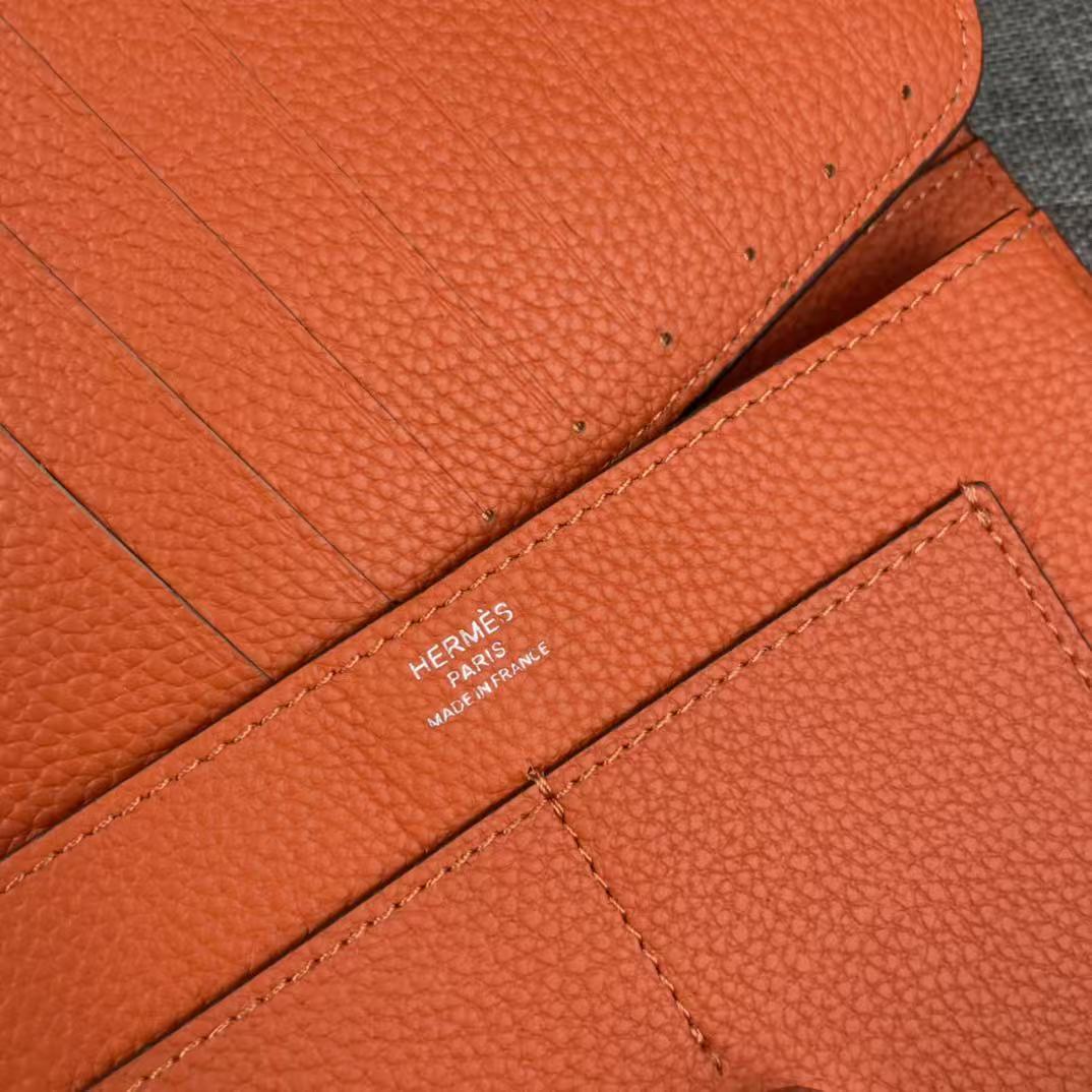HM Dogon Duo Wallet 20cm In Orange Togo Leather