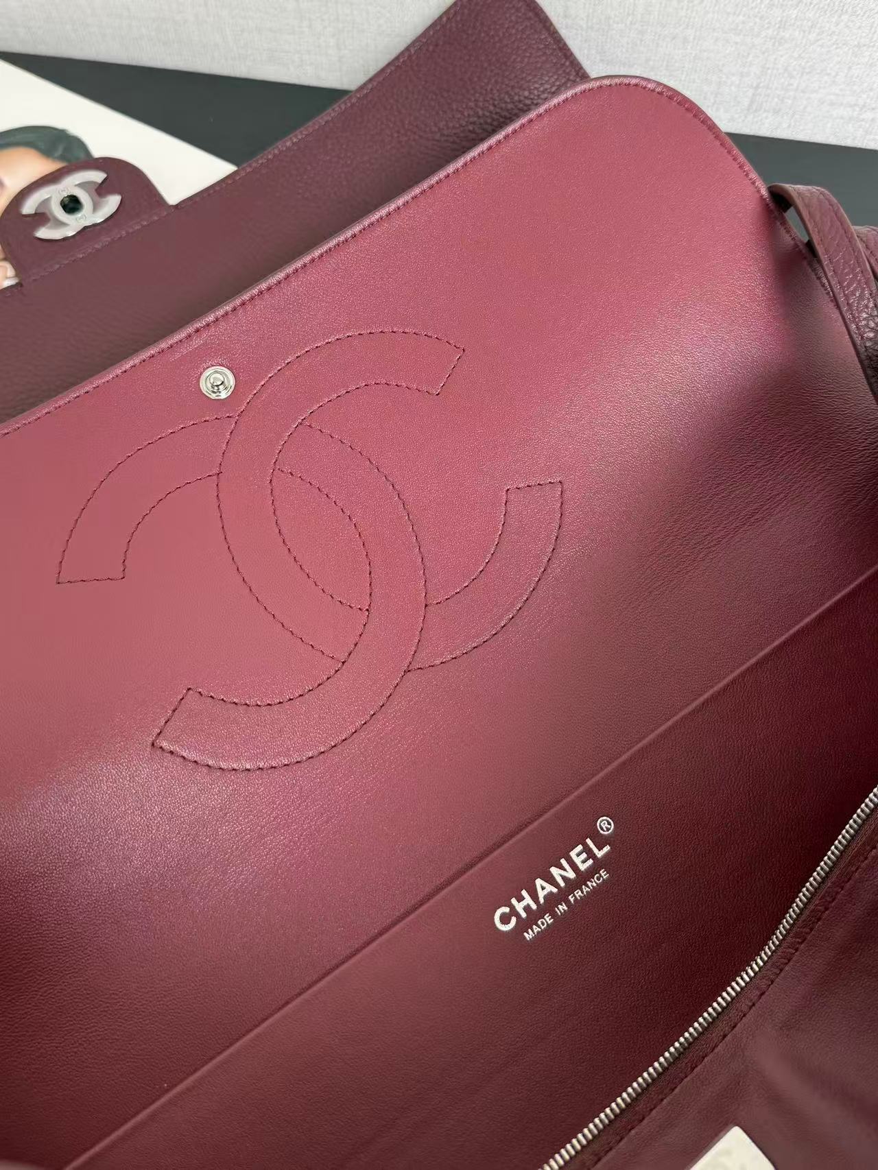 Chanel 2026 Maxi Flap Bag 38.5cm Dark Burgundy Calfskin Sliver Hardware