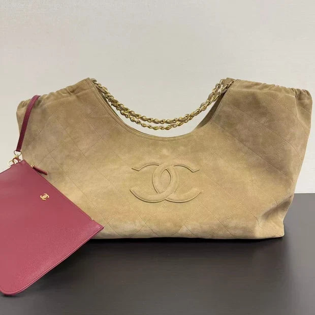 Chanel 2026 Quilted Neo Cabas Small Shopping Tote Bag 44cm Beige Suede