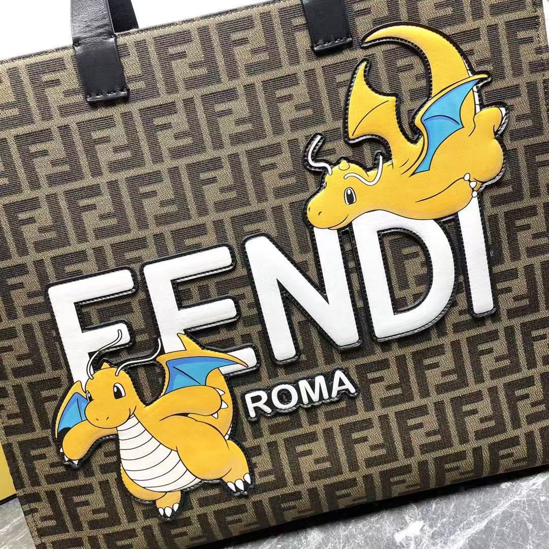 Fendi x Pokémon FF Fabric Shopper Tote Bag Brown Canvas