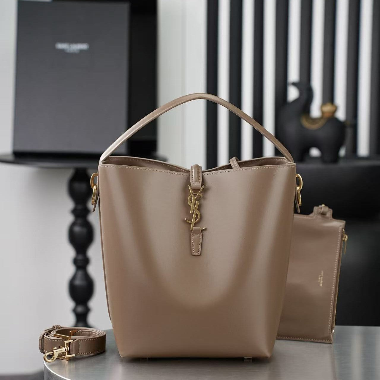 YSL 26s Le 37 Bucket Bag 26cm Dark Cork Calfskin