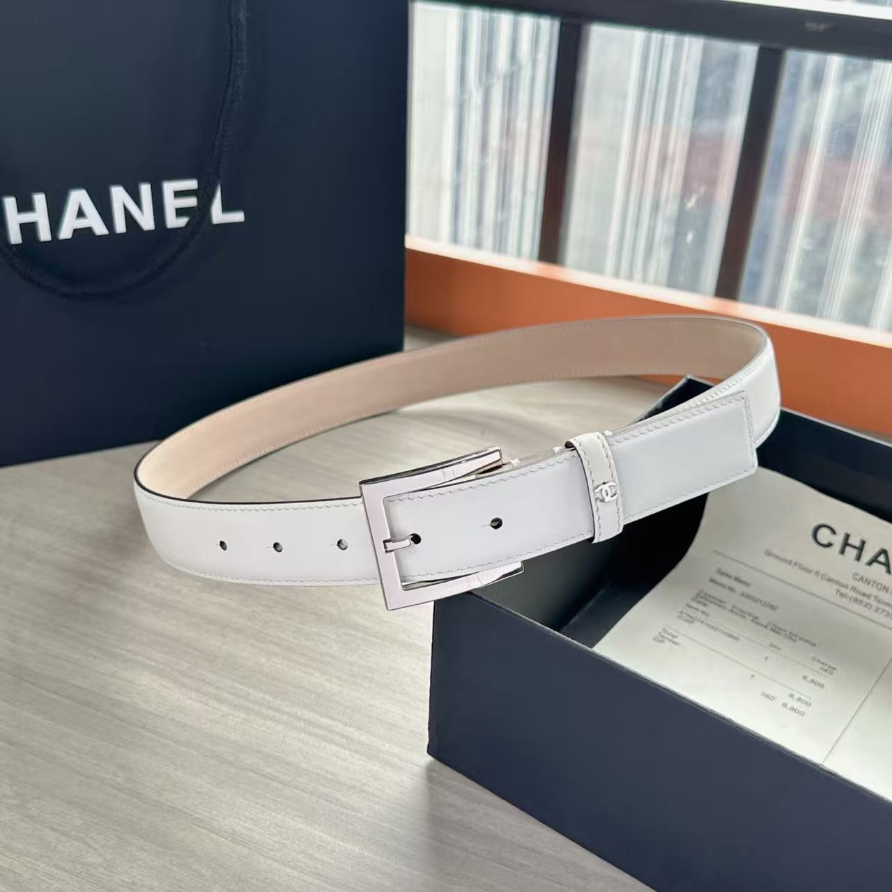 CC Belt 3cm White Sliver Cowhide 20280