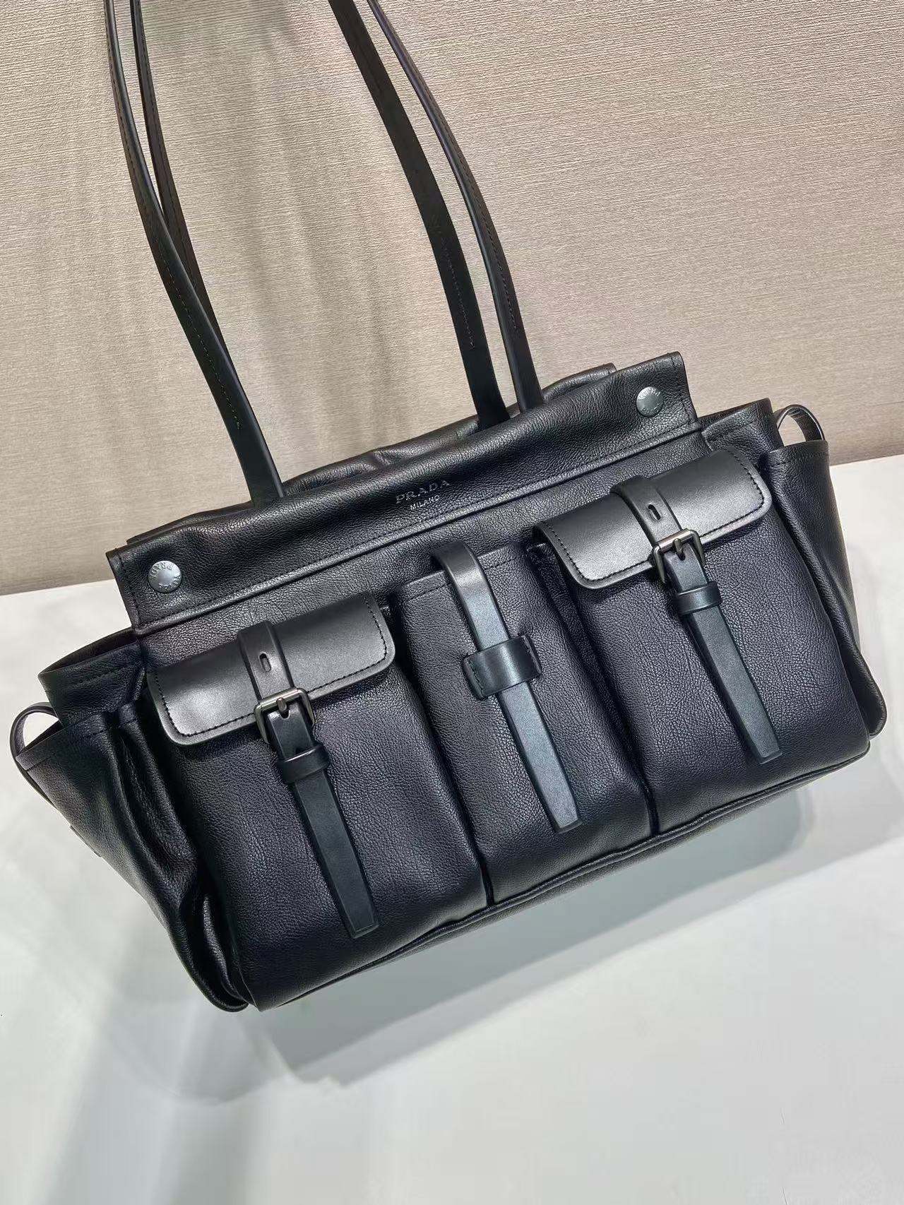 Prada Route Shopping Bag Black Leather