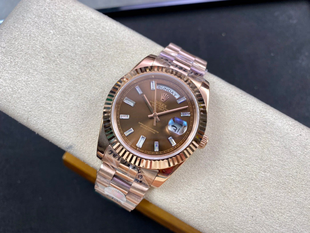 Day-Date 40 Everose Gold Chocolate Baguette Diamond Dial