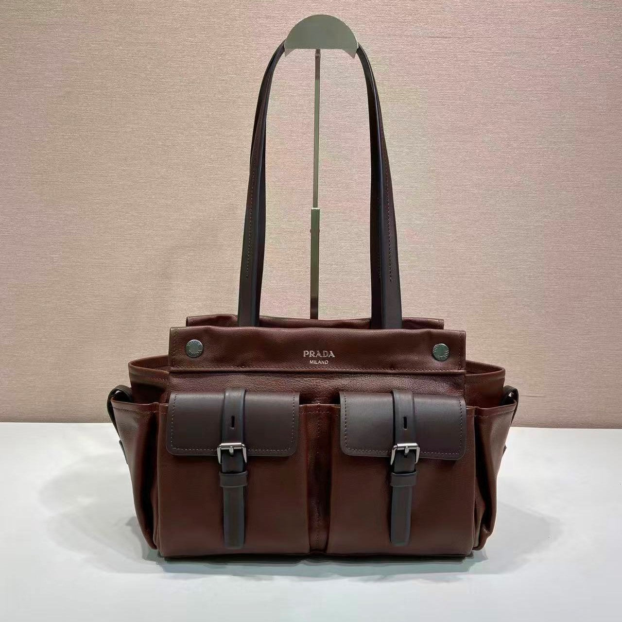 Prada Route Shopping Bag Brown Leather