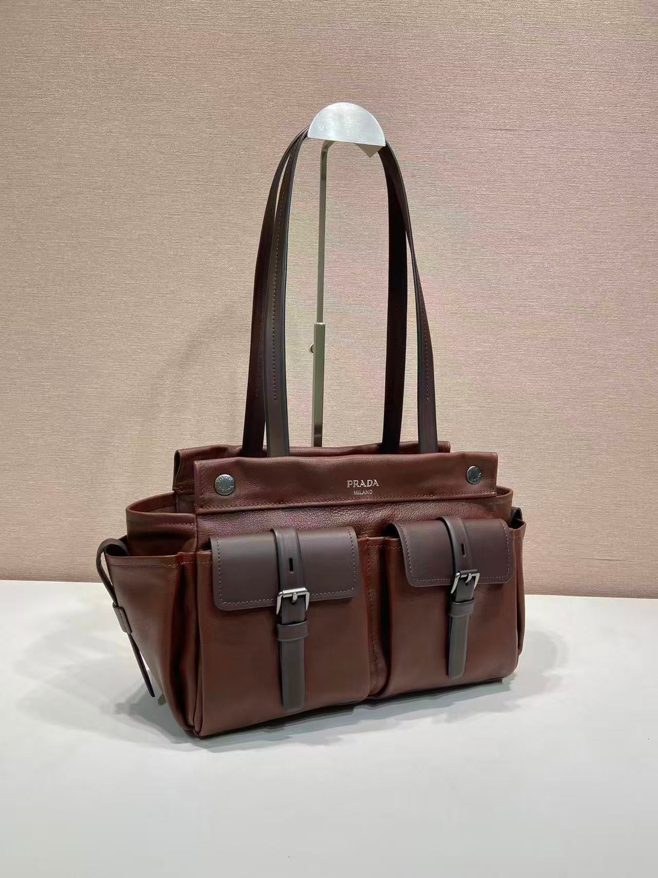 Prada Route Shopping Bag Brown Leather