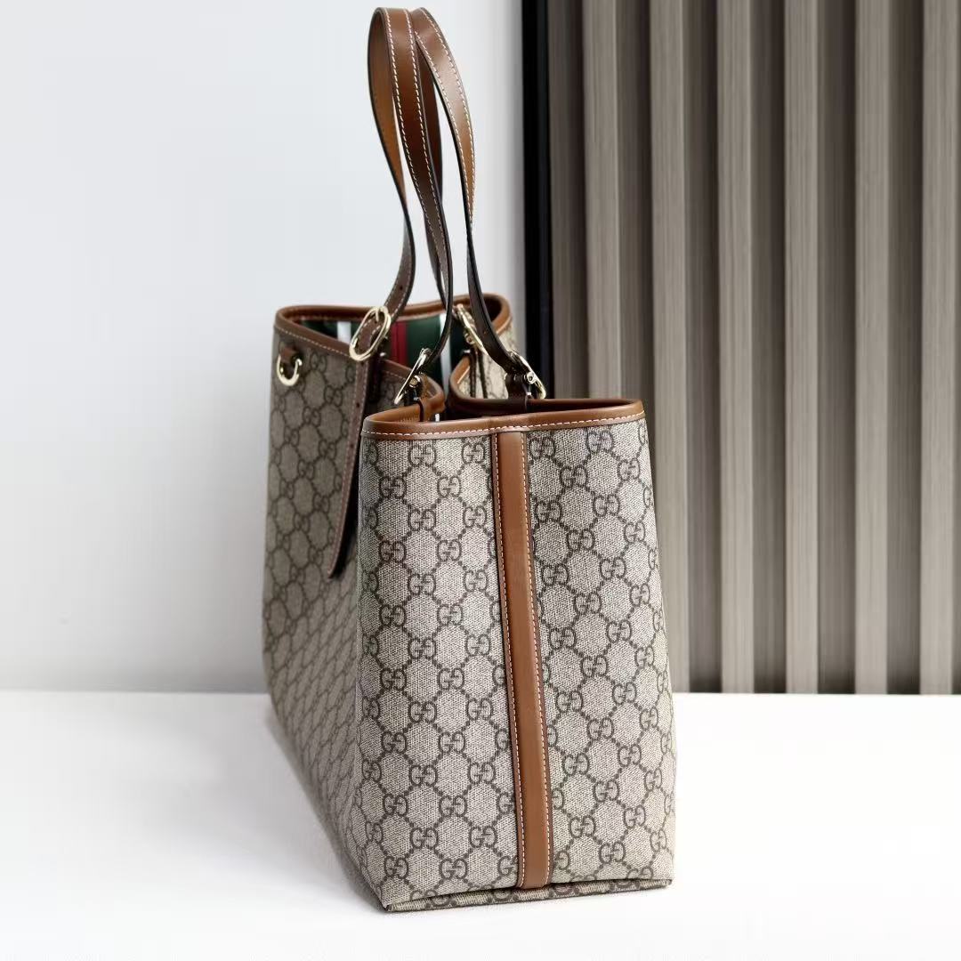 GG Emblem Maxi Tote Bag Beige Brown Monogram Coated Fabric
