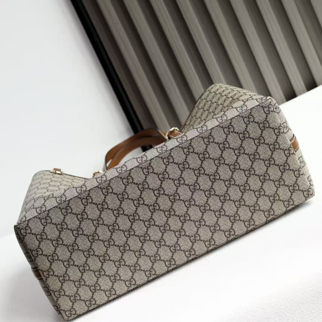 GG Emblem Maxi Tote Bag Beige Brown Monogram Coated Fabric