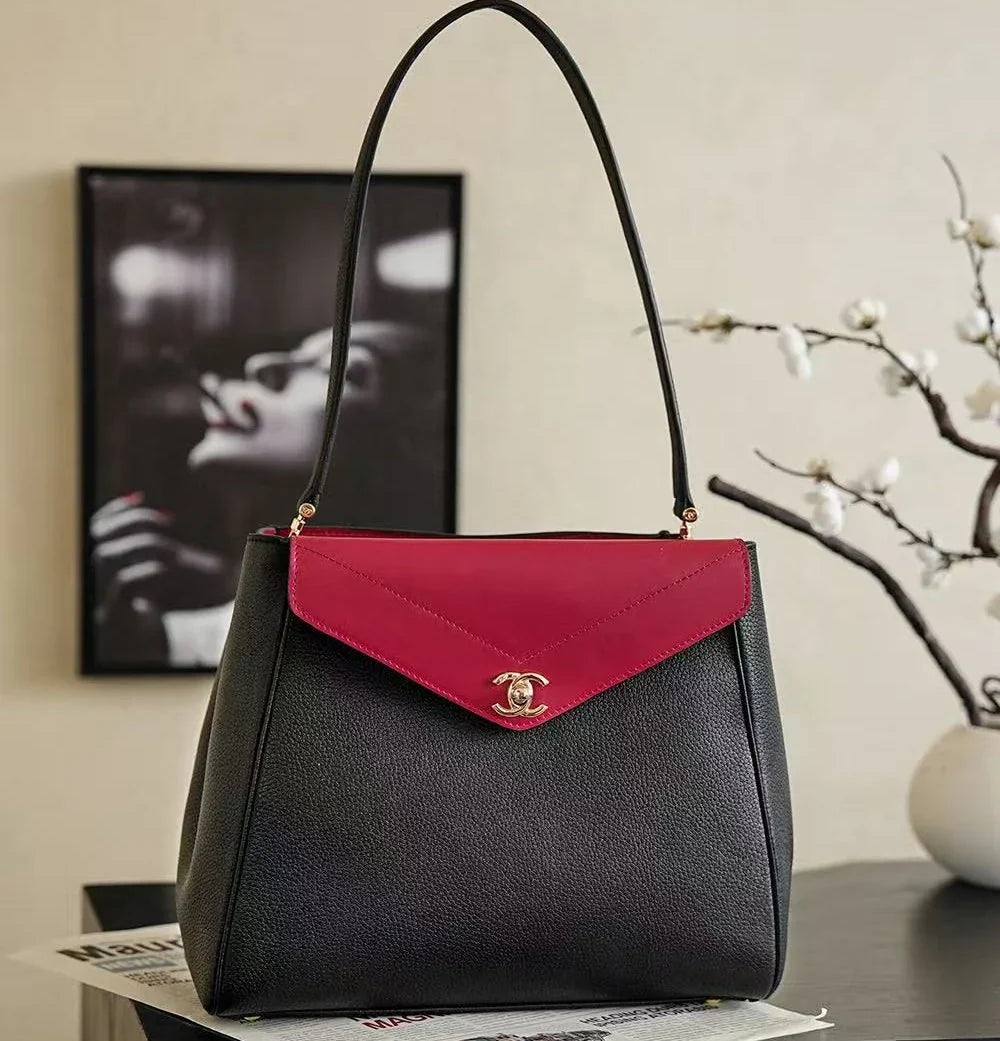 Chanel 2026 Shopping Bag 30cm Black Red lambskin