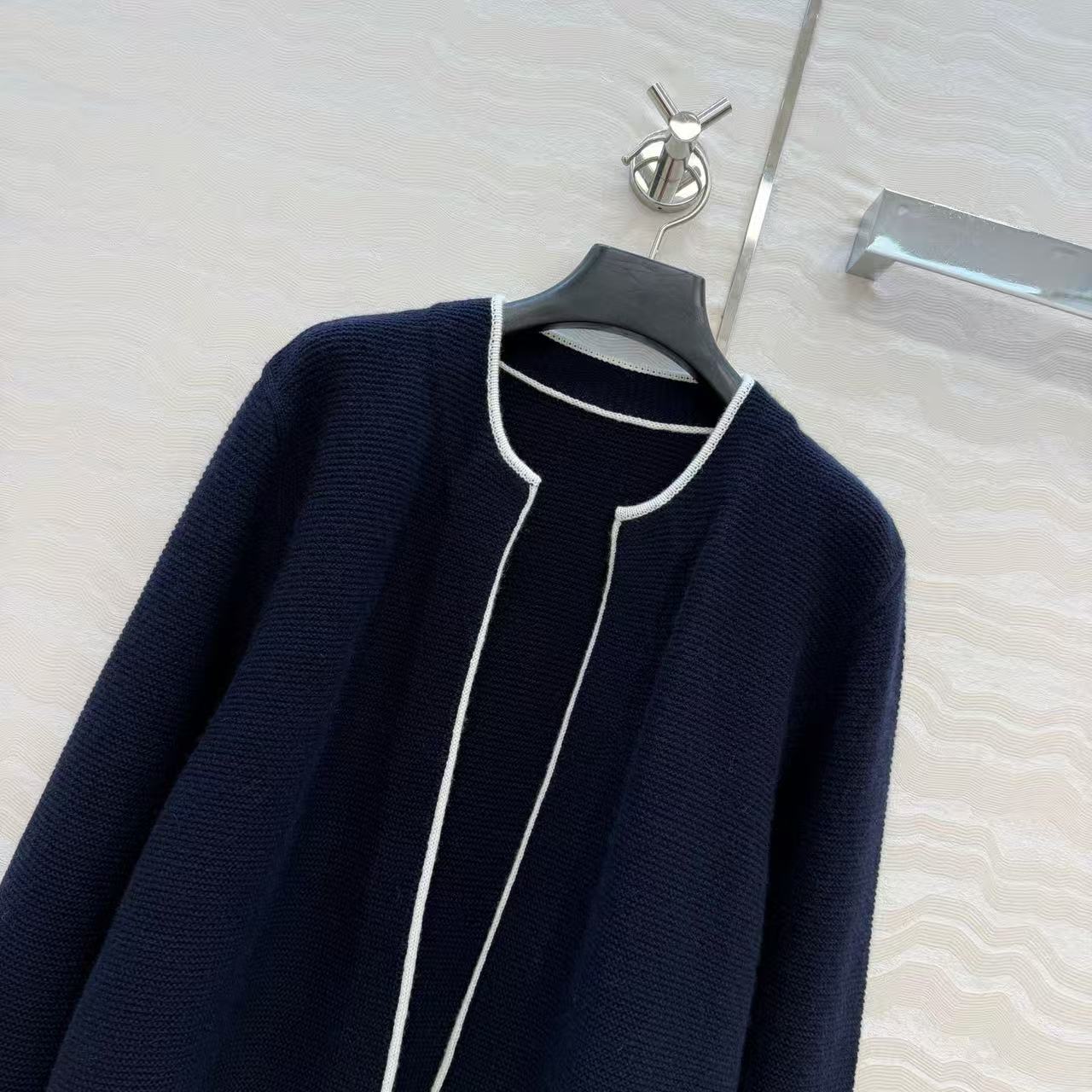CC 26s Contrast Trim Cardigan Navy Blue Wool