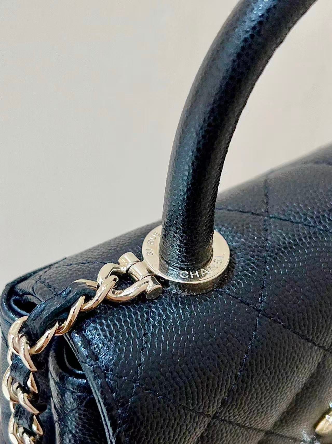 CC Coco Top Handle Bag Black Quited Caviar Leather (11.5x14.5x5.5cm)