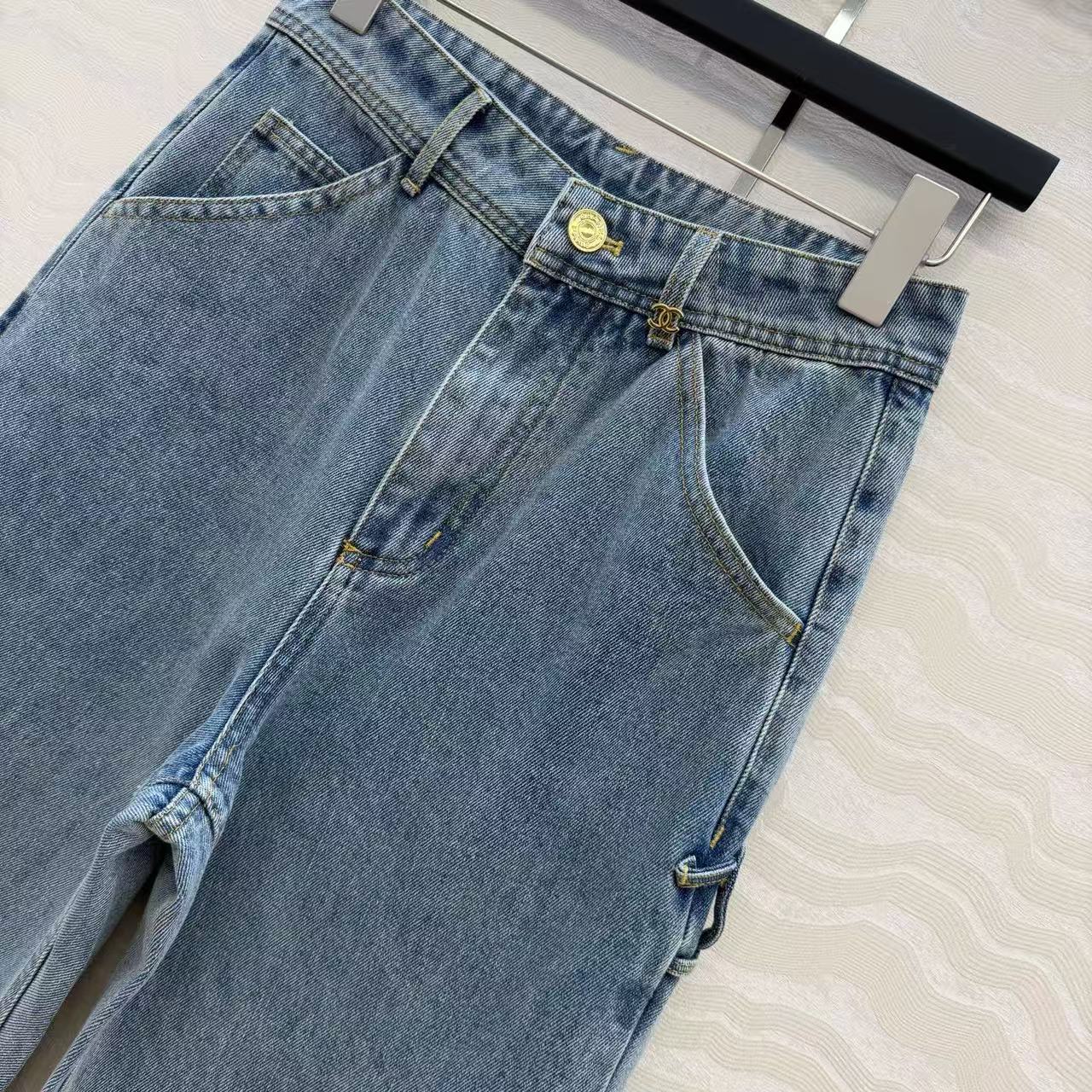 Chanel 2026 Double C Logo Jeans Dusty Blue Cotton