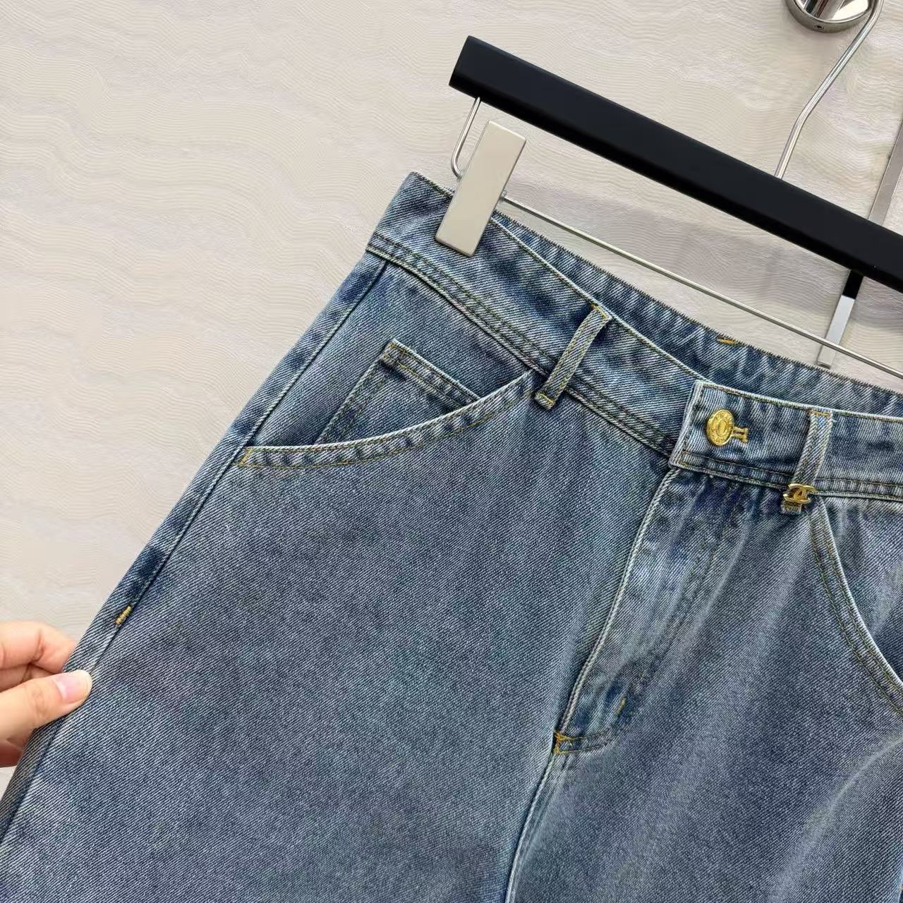 Chanel 2026 Double C Logo Jeans Dusty Blue Cotton