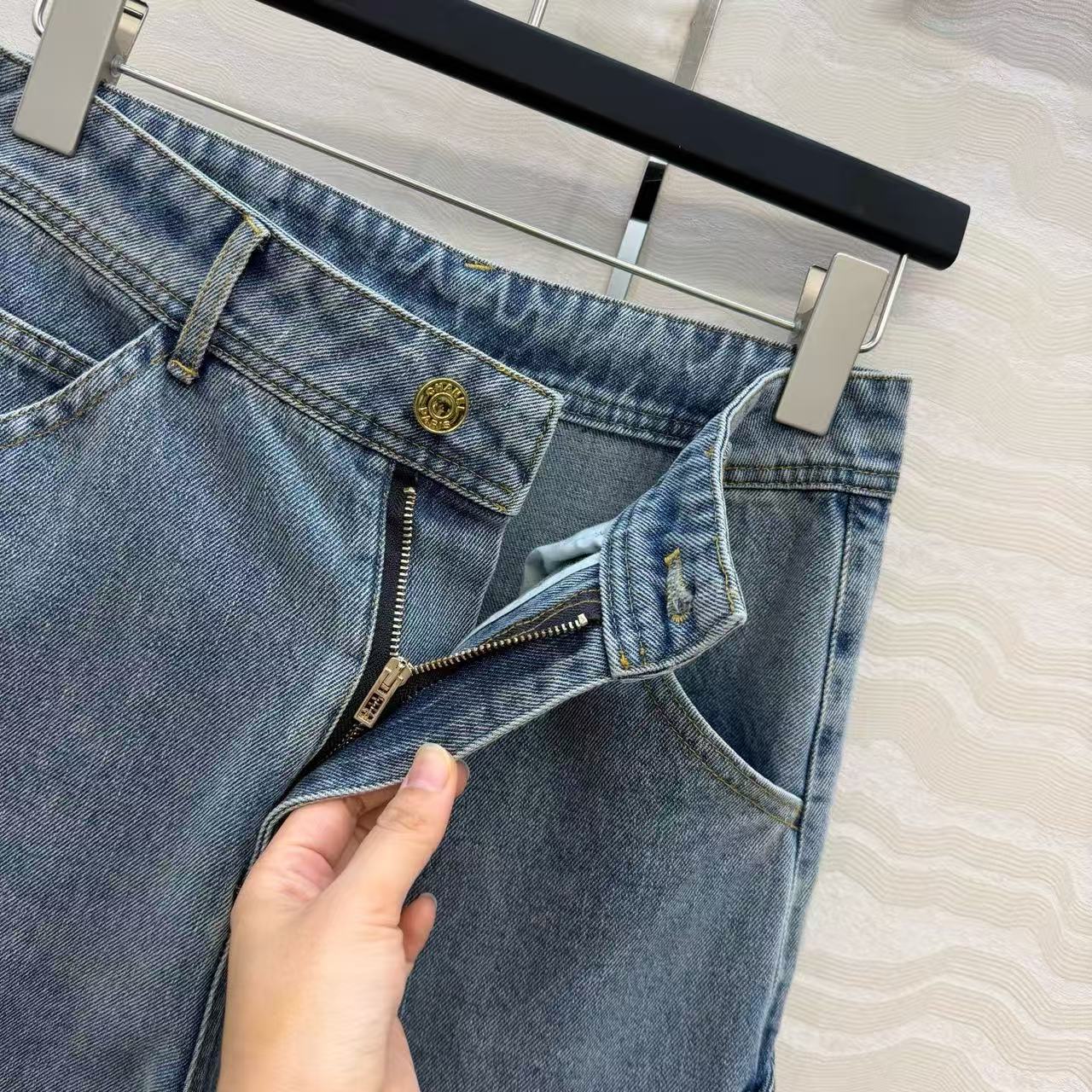 Chanel 2026 Double C Logo Jeans Dusty Blue Cotton