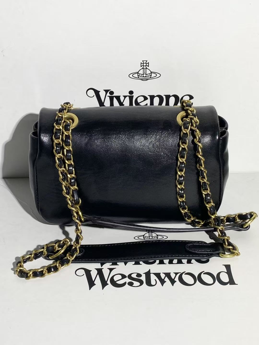 Vivienne Westwood Medium Anita Shoulder Bag Black Shiny Lambskin