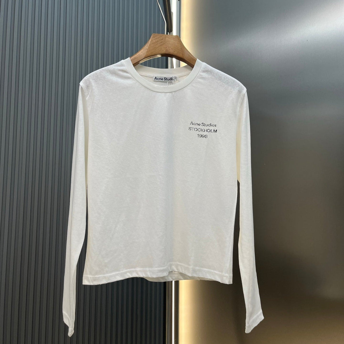 Acne Distressed Logo Long-Sleeve T-Shirt White Cotton
