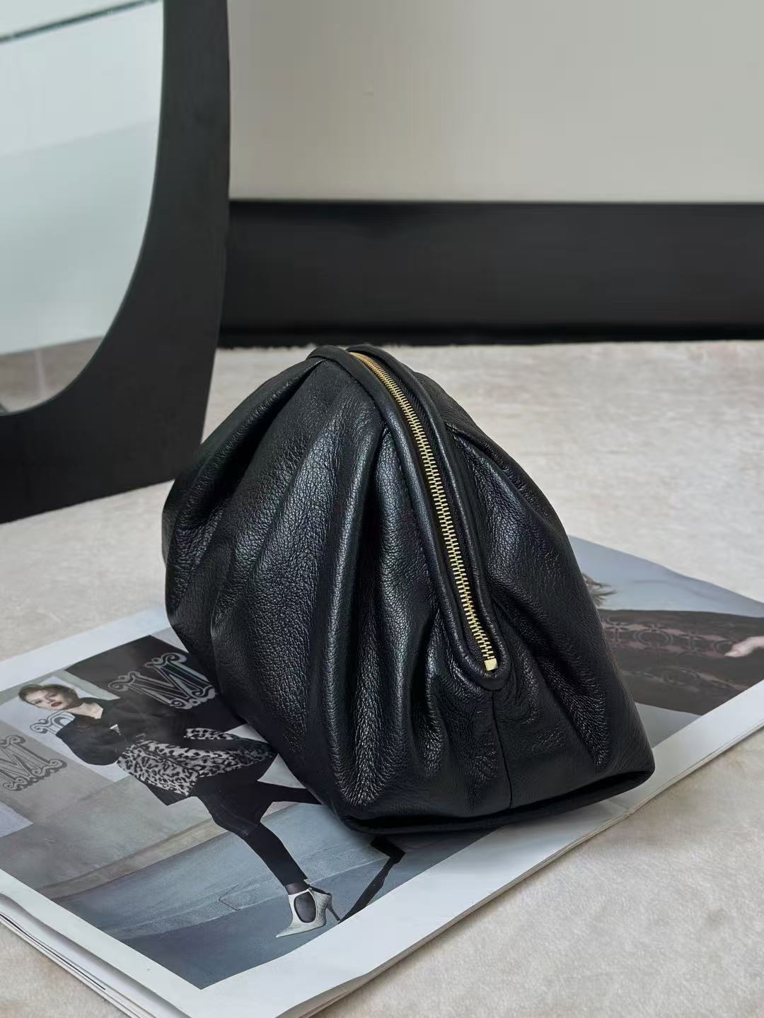 The Row Charlotte Clutch Bag Black Lambskin