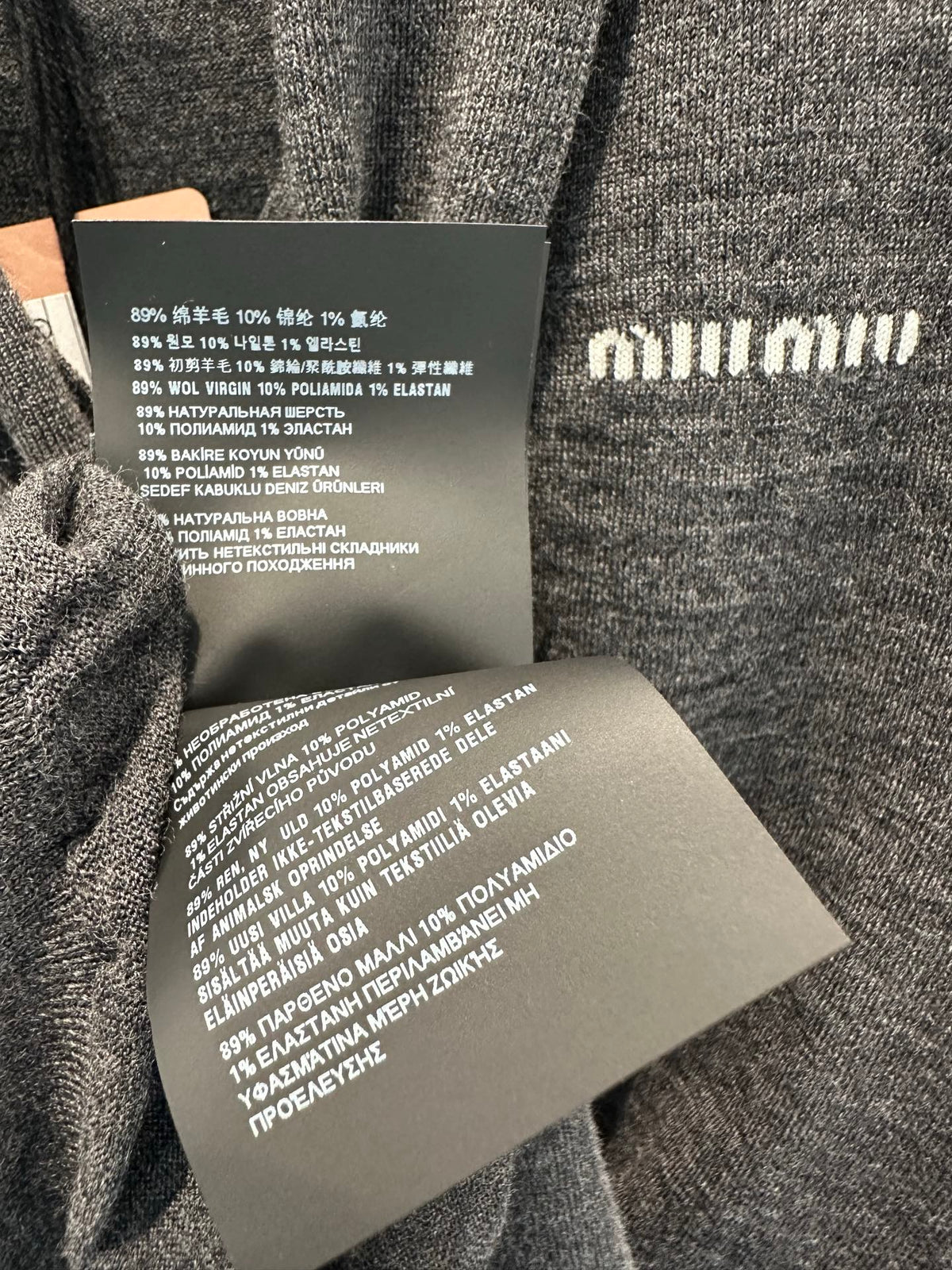 Miu Cardigan With Neck Scarf Anthracite Gray Wool