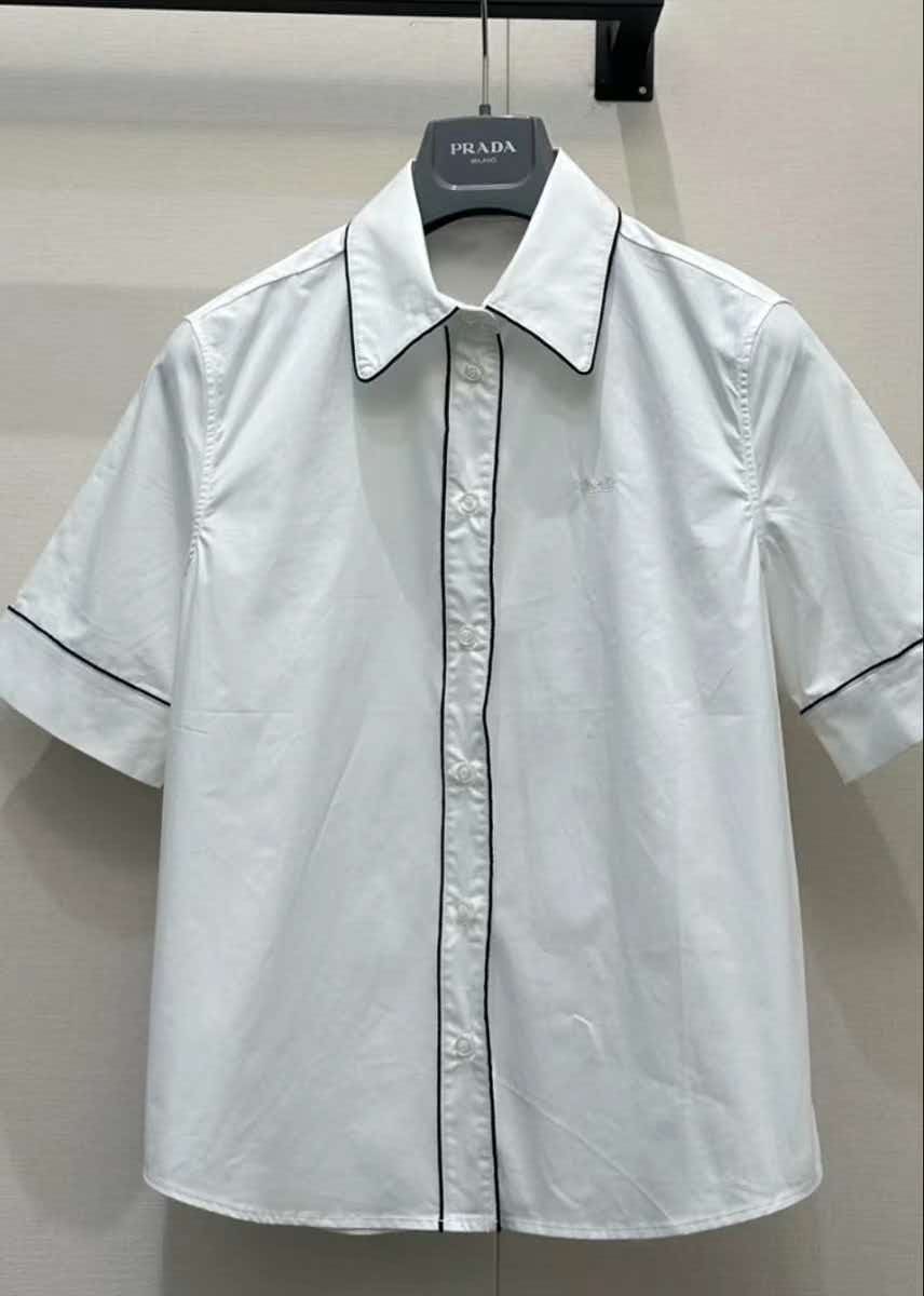 Prad Short-Sleeved Poplin Shirt White Cotton