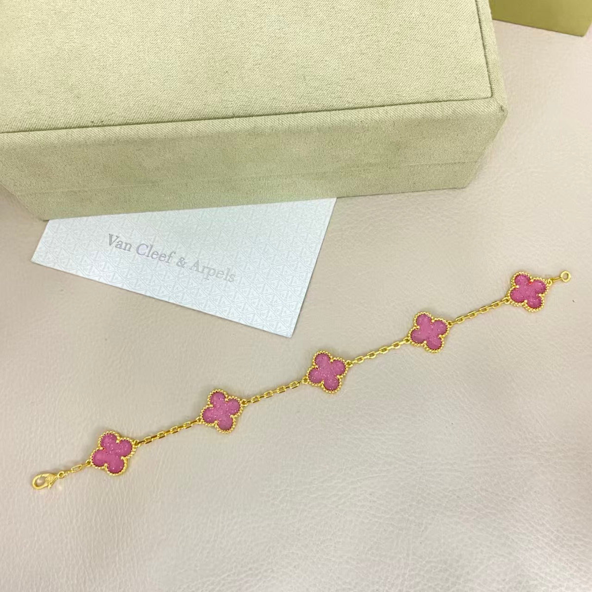 VCA Vintage Alhambra 5-piece Bracelet With Pink Enamel