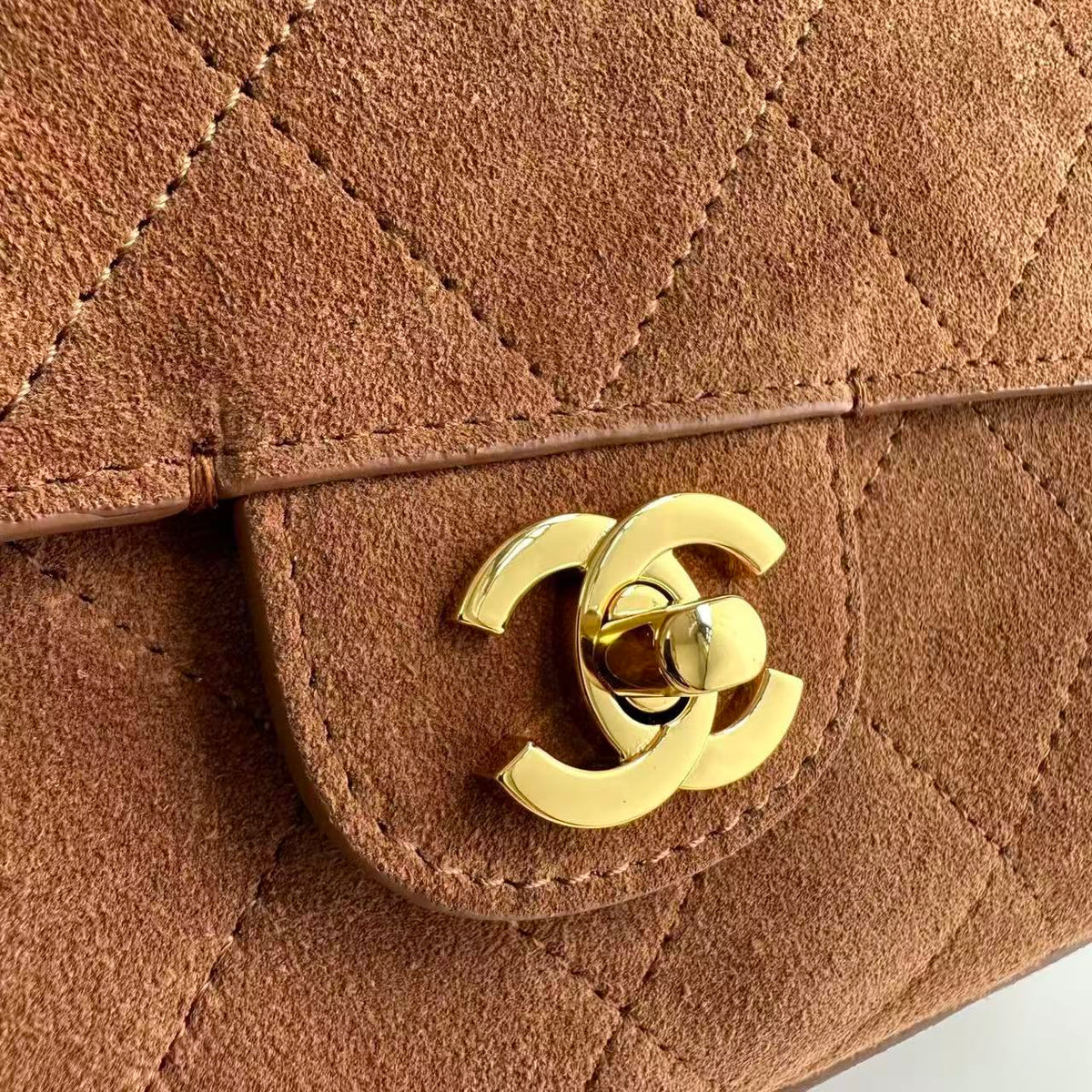 CC 26s Maxi Flap Bag Brown Suede Gold Hardware