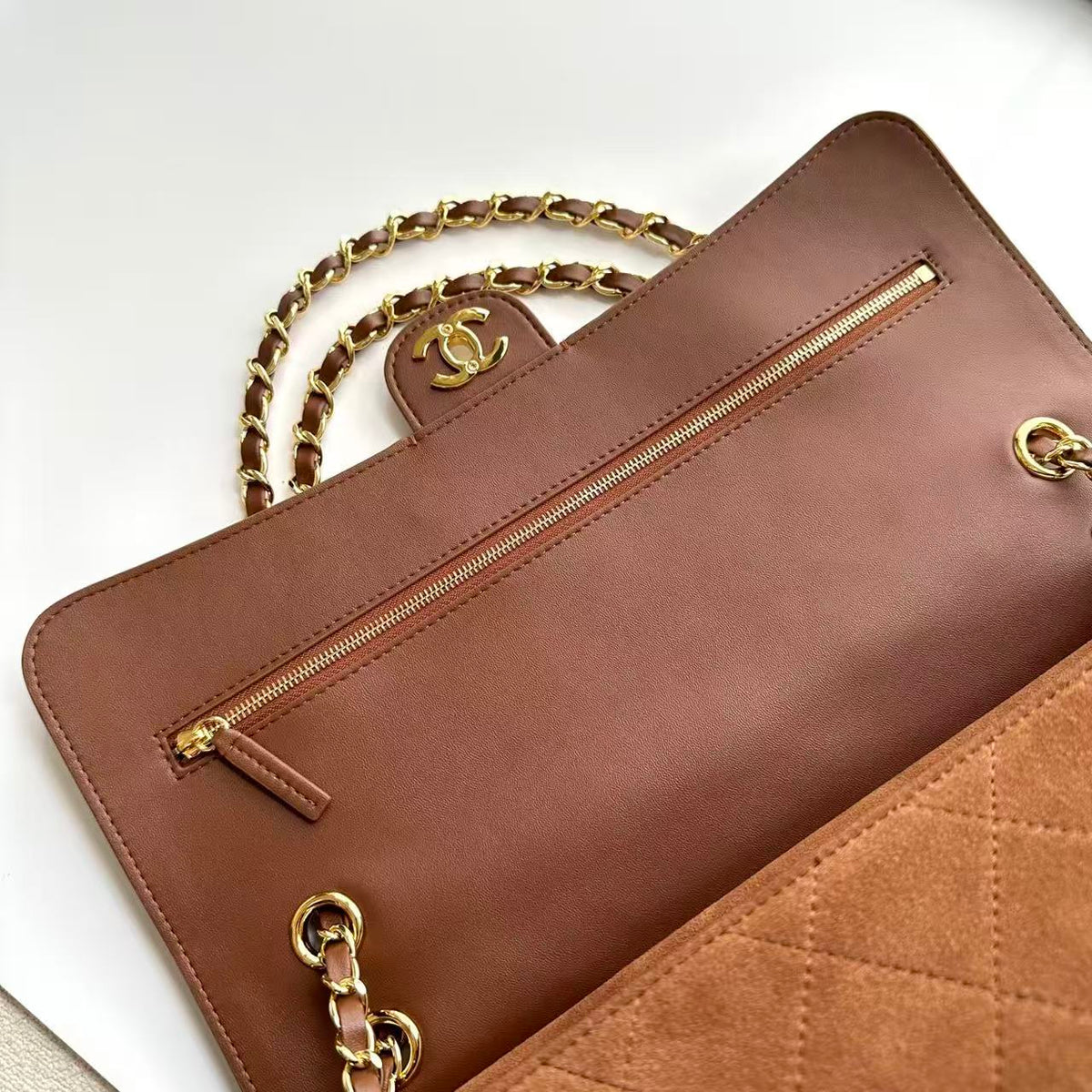 CC 26s Maxi Flap Bag Brown Suede Gold Hardware