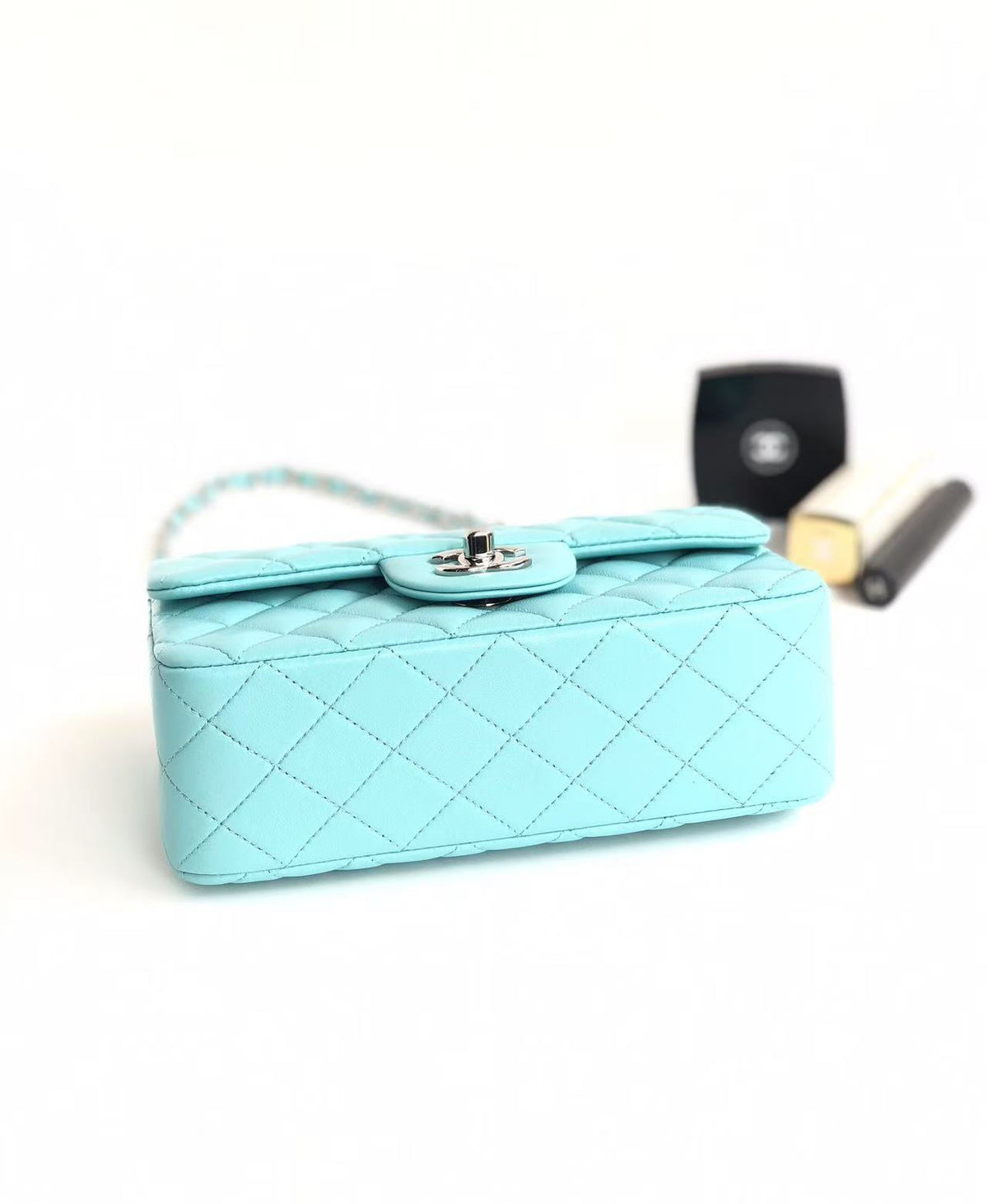 CC 26s Classic Flap Bag 20cm Light Tiffany Blue Silver Lambskin