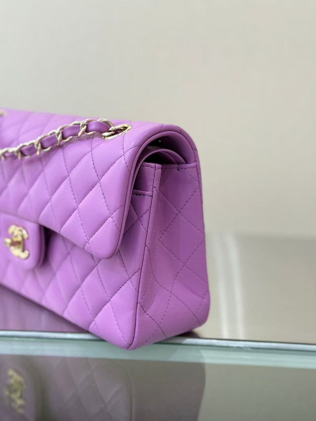 CC 26s Classic Flap Bag 20cm Light Lavender Gold Lambskin