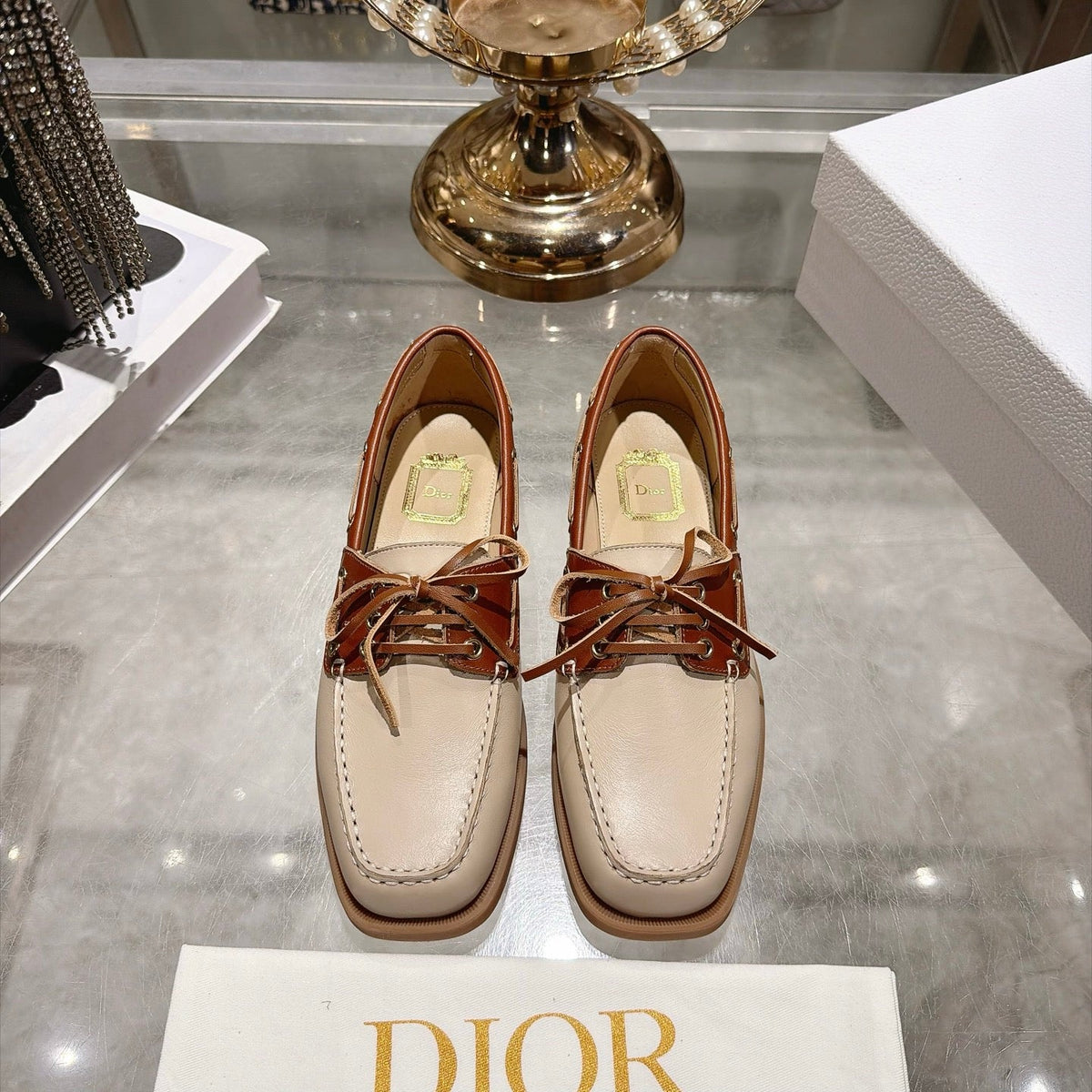 CD 26s Rive Boat Loafers 3.5cm Beige Tan Leather 996781