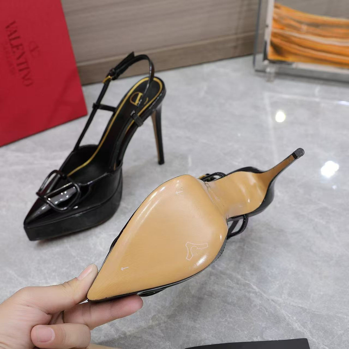 Valentino Garavani VLogo Platform Slingback 12cm Stiletto Leather 120