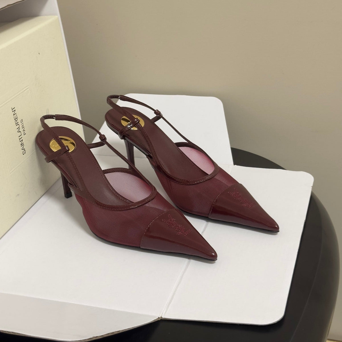 YSL 26s Renée Pumps Vintage Bordeaux Mesh 869662