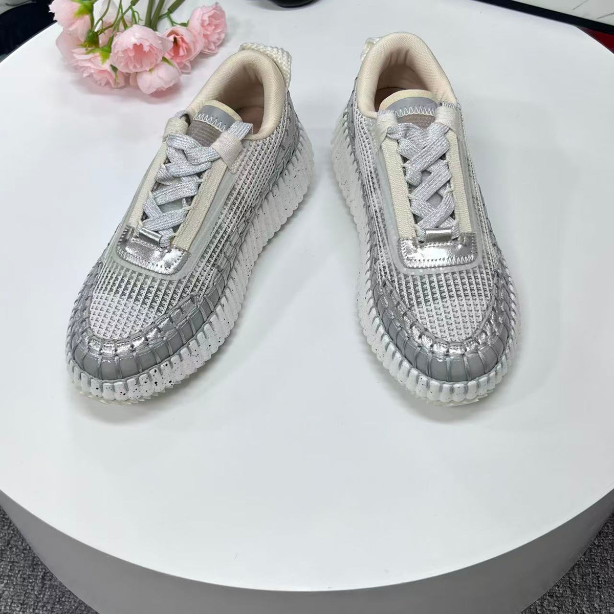 CHLOE 26SS Platform Sneakers Casual Shoes Metallic Mesh 094579