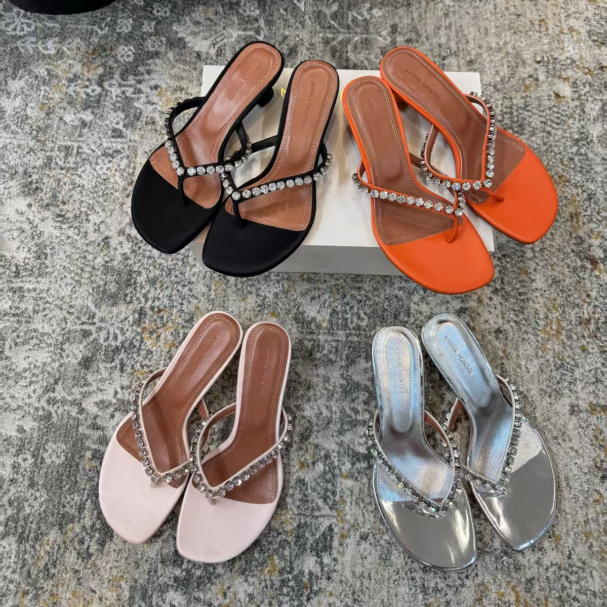 Amina Muaddi 26s Gigi Thong Sandals Satin Crystal White