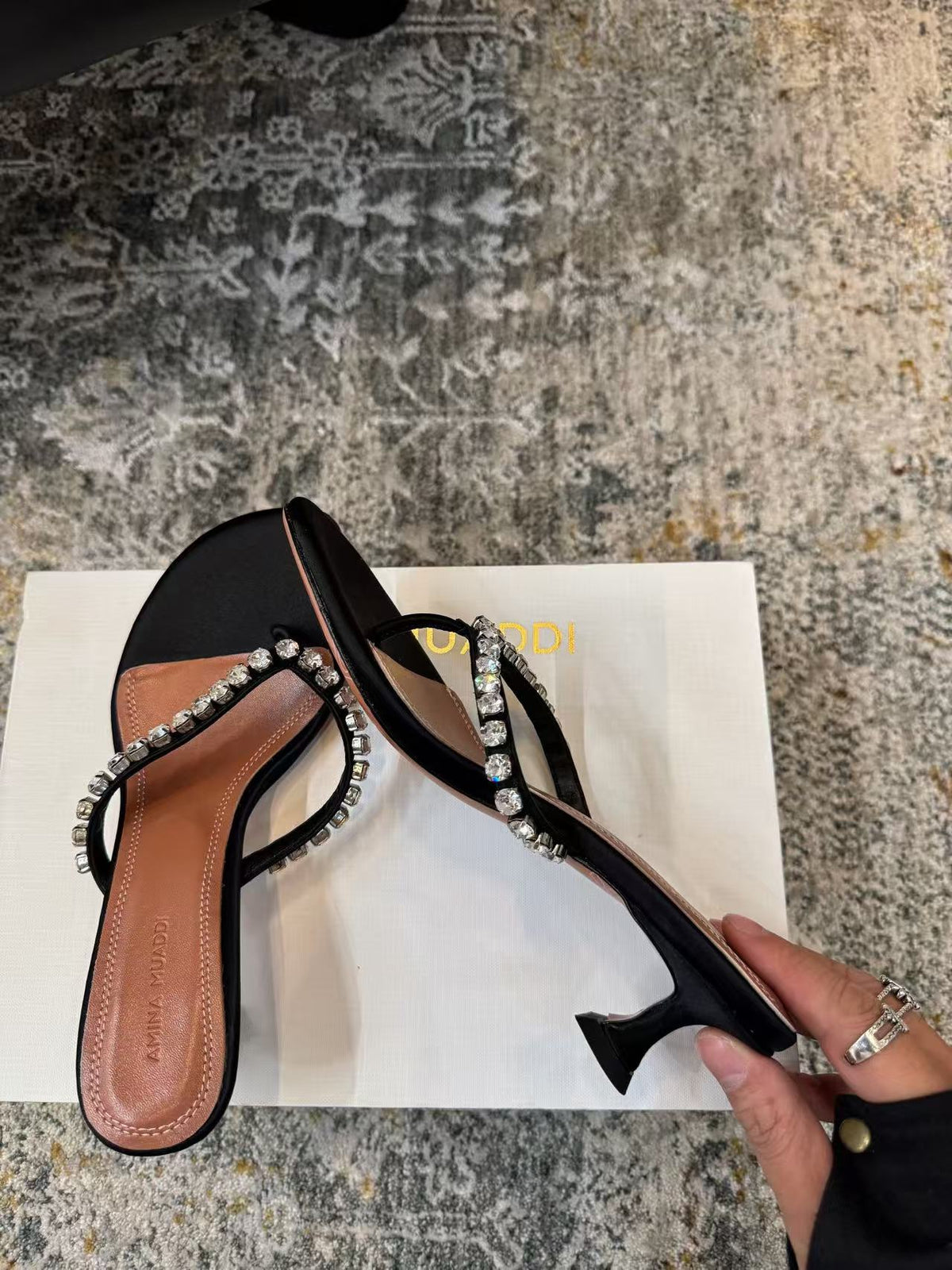 Amina Muaddi 26s Gigi Thong Sandals Satin Crystal White