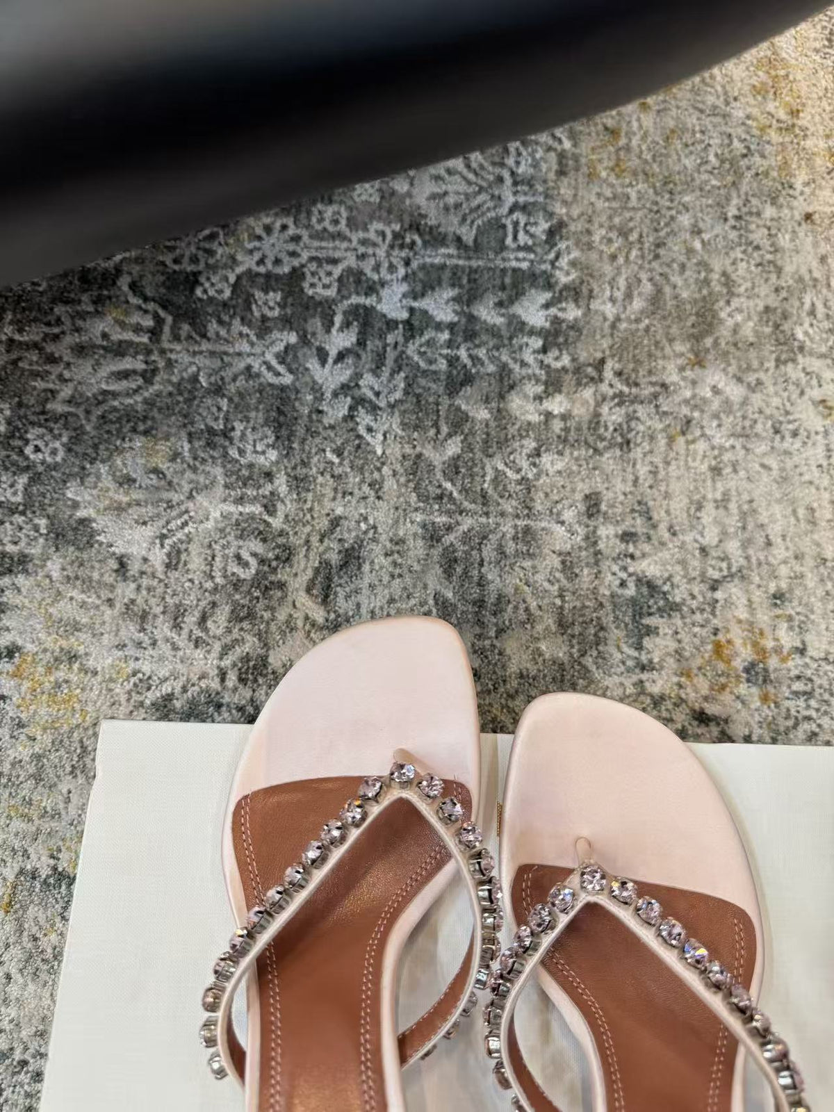 Amina Muaddi 26s Gigi Thong Sandals Satin Crystal White