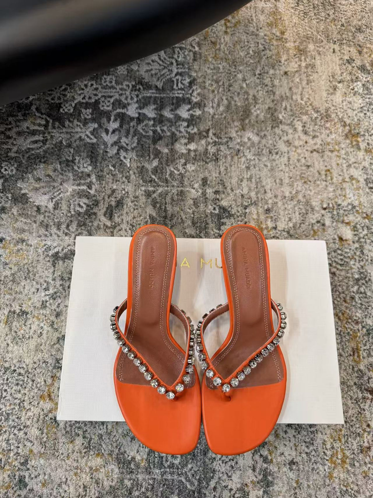 Amina Muaddi 26s Gigi Thong Sandals Satin Crystal White