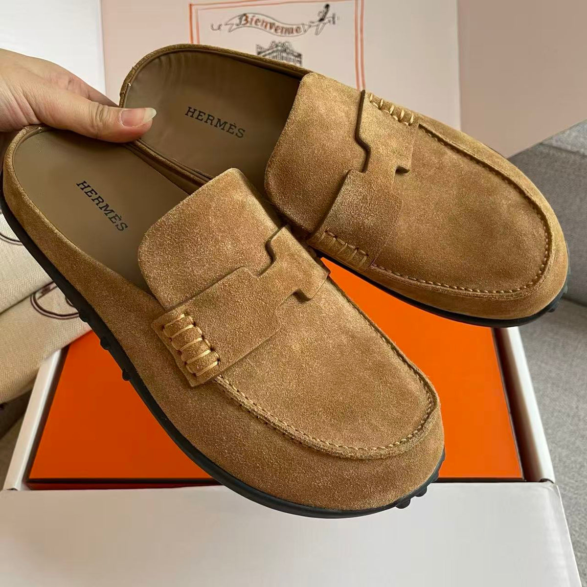 Hermes 2026 Mule Brown Suede Leather