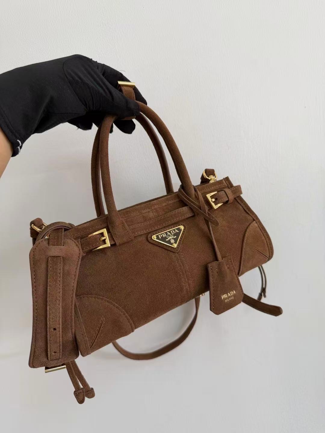 Prada 2026 Bonnie Mini Handbag 24cm Camel Suede
