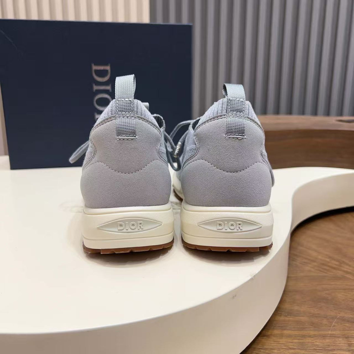 Dior 26s Knit Sneakers Sock Runner Light Gray Cream
