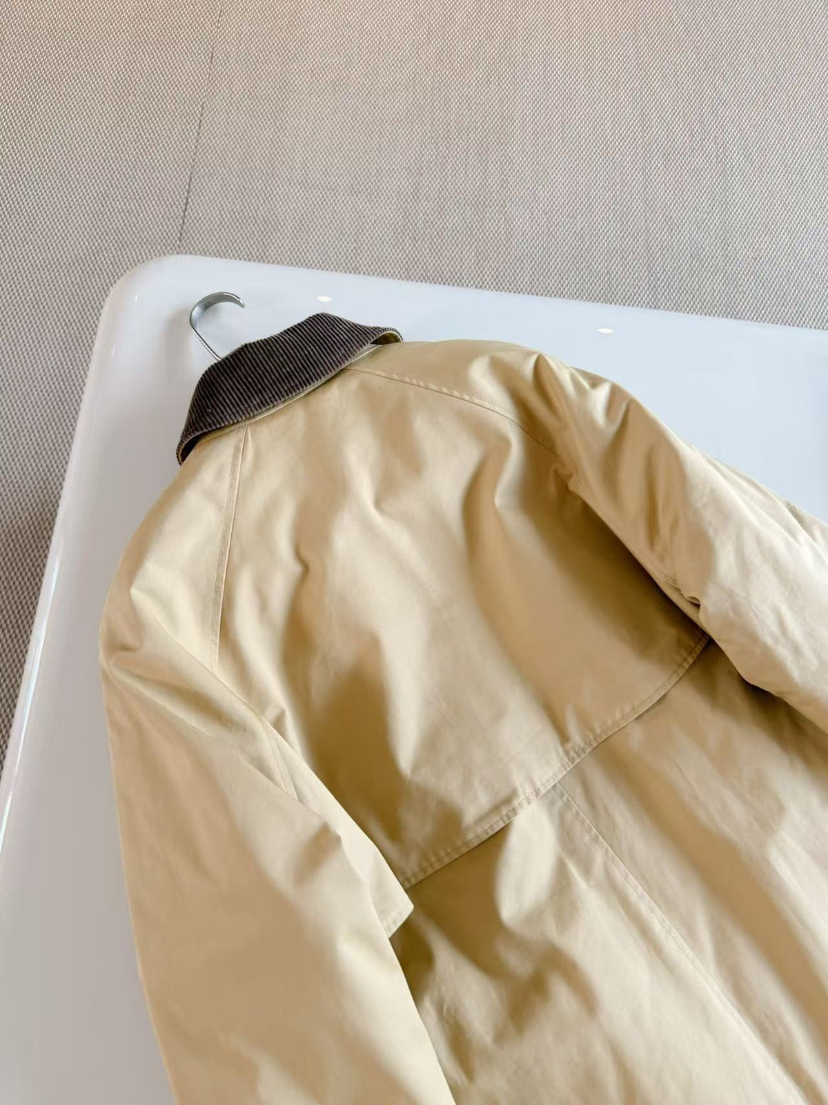 The Row 26s Corduroy Collar Single Breasted Car Coat Beige Brown Cotton 219517